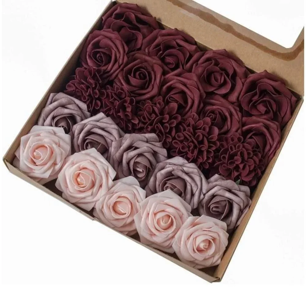 24 count Burgundy Hydrangeas Dusty Rose Flowers Pink Blush Bouquet Centerpiece
